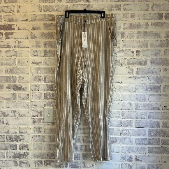 For Cynthia Women’s Size 2X Linen Blend Striped Pull On Pants Pockets Summer NWT - Picture 1 of 8